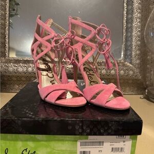 Sam Edelman Azela Lace-Up Dress Sandals – Bubblegum Pink Suede – NEW IN BOX